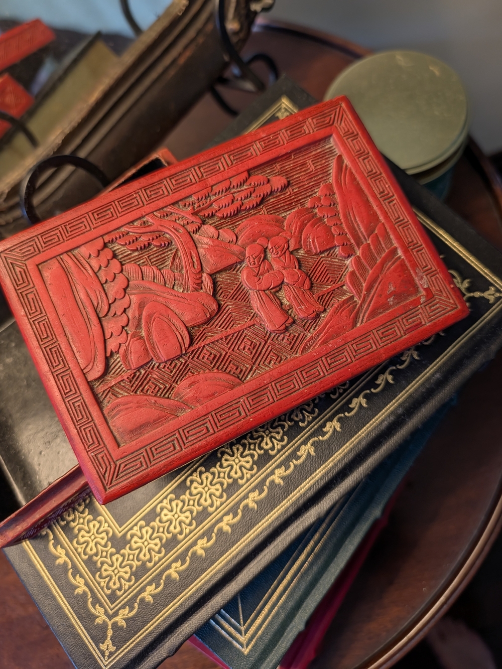 Chinese Red Cinnabar Carved Lacquered Trinket Jewelry Box